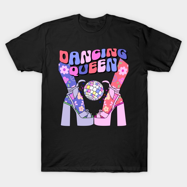 Dancing Queen Disco Ball Retro Groovy Vibes T-Shirt by SilverLake